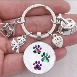 Dog Paw & Heart Keychain with Charms